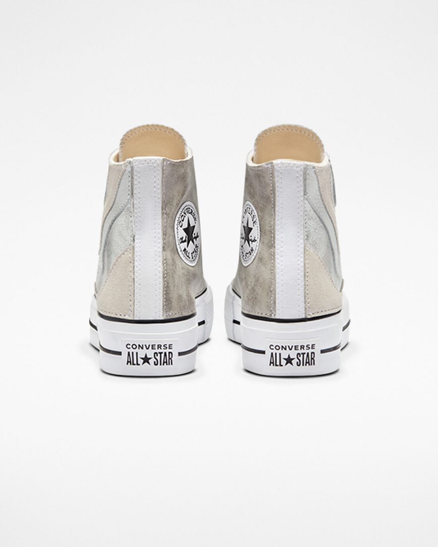 Sapatos Plataforma Converse Chuck Taylor All Star Lift Metallic Wave Cano Alto Feminino Branco | PT D0T517P